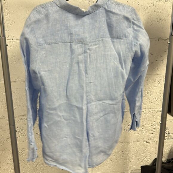 H&M Sky Blue Linen Shirt Large - Never Worn Button Down Top Long Sleeve - Picture 3 of 3